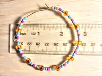 Image 2 of Plumeria Orange, Ocean Blue, Purple, and Grey Multicolor Beaded Large Hoop Earrings