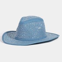 Image 1 of Rhinestone Pave Denim Cowboy Fedora Hat