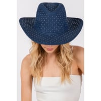Image 1 of Rhinestone Studded Denim Cowboy Hat