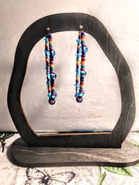 Image 6 of Sky Blue, Daisy Orange, Magenta, and Dark Blue Multicolor Beaded Large Hoop Earrings
