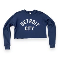 Detroit City Womens Crop Top Sweatshirt (Navy)