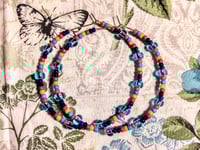 Image 8 of Sky Blue, Daisy Orange, Magenta, and Dark Blue Multicolor Beaded Large Hoop Earrings