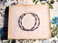 Image 7 of Sky Blue, Daisy Orange, Magenta, and Dark Blue Multicolor Beaded Large Hoop Earrings