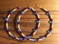 Image 4 of Sky Blue, Daisy Orange, Magenta, and Dark Blue Multicolor Beaded Large Hoop Earrings