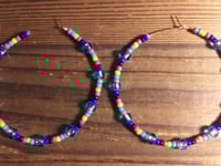 Image 3 of Sky Blue, Daisy Orange, Magenta, and Dark Blue Multicolor Beaded Large Hoop Earrings