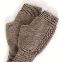 Image 1 of 100% Pure Wool Cable Knit Fingerless Gloves Camel