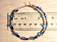 Image 2 of Sky Blue, Daisy Orange, Magenta, and Dark Blue Multicolor Beaded Large Hoop Earrings