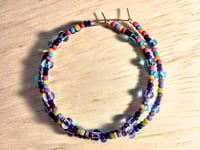 Image 1 of Sky Blue, Daisy Orange, Magenta, and Dark Blue Multicolor Beaded Large Hoop Earrings