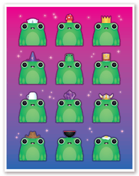 Frogs in Hats 7" x 9" Print