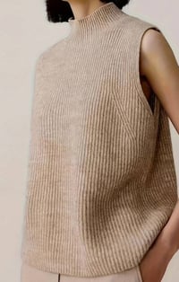 Image 2 of High-neck knitted Sweater Beige