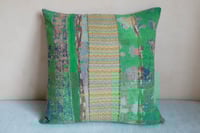 Image 1 of Green Kantha Cushion with Stripe - Large 