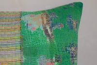 Image 2 of Green Kantha Cushion with Stripe - Large 