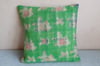 Small Square Green Check Kantha Cushion 