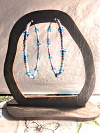Image 6 of Sky Blue, Carnation Pink, Orange, and Magenta Multicolor Beaded Large Hoop Earrings