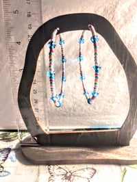 Image 5 of Sky Blue, Carnation Pink, Orange, and Magenta Multicolor Beaded Large Hoop Earrings
