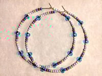 Image 8 of Sky Blue, Carnation Pink, Orange, and Magenta Multicolor Beaded Large Hoop Earrings