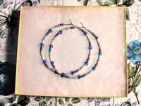 Image 7 of Sky Blue, Carnation Pink, Orange, and Magenta Multicolor Beaded Large Hoop Earrings