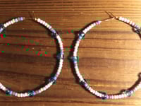 Image 3 of Sky Blue, Carnation Pink, Orange, and Magenta Multicolor Beaded Large Hoop Earrings