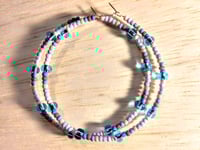 Image 1 of Sky Blue, Carnation Pink, Orange, and Magenta Multicolor Beaded Large Hoop Earrings