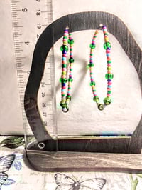 Image 5 of Forest Green, Carnation Pink, Lime Green, and Blue Multicolor Beaded Large Hoop Earrings