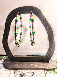 Image 6 of Forest Green, Carnation Pink, Lime Green, and Blue Multicolor Beaded Large Hoop Earrings
