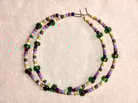 Image 8 of Forest Green, Carnation Pink, Lime Green, and Blue Multicolor Beaded Large Hoop Earrings
