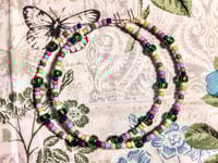 Image 9 of Forest Green, Carnation Pink, Lime Green, and Blue Multicolor Beaded Large Hoop Earrings