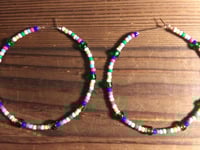 Image 3 of Forest Green, Carnation Pink, Lime Green, and Blue Multicolor Beaded Large Hoop Earrings