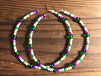 Image 4 of Forest Green, Carnation Pink, Lime Green, and Blue Multicolor Beaded Large Hoop Earrings