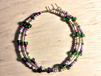 Image 1 of Forest Green, Carnation Pink, Lime Green, and Blue Multicolor Beaded Large Hoop Earrings