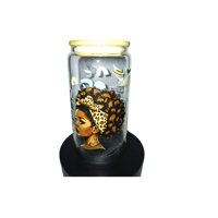 Image 2 of Black Girl Magic Glass cup with lid and straw