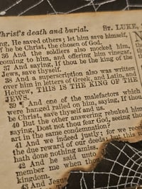 Image 4 of Striking Danish framed vintage crucifix - 1800's bible page with preserved spider web