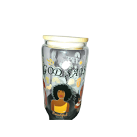 Image 1 of God Says....Glass Cup with lid and straw