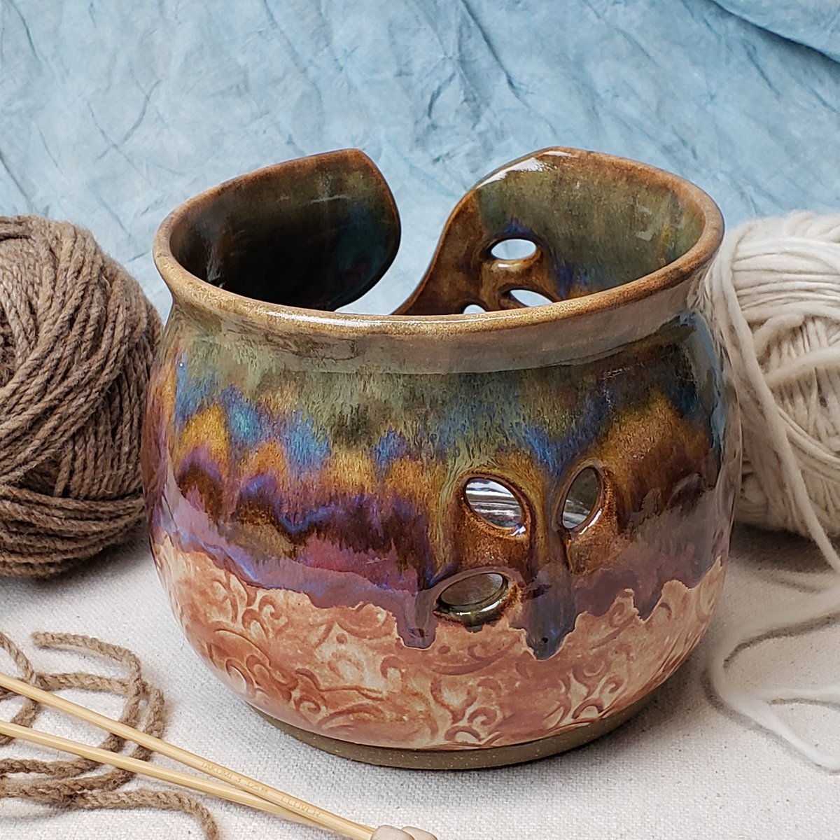 Image of Yarn Bowl for your wool with Bonsai Snips: Antique Wooden Trailer