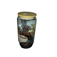 Image 1 of She's Strong Glass Cup with lid and straw