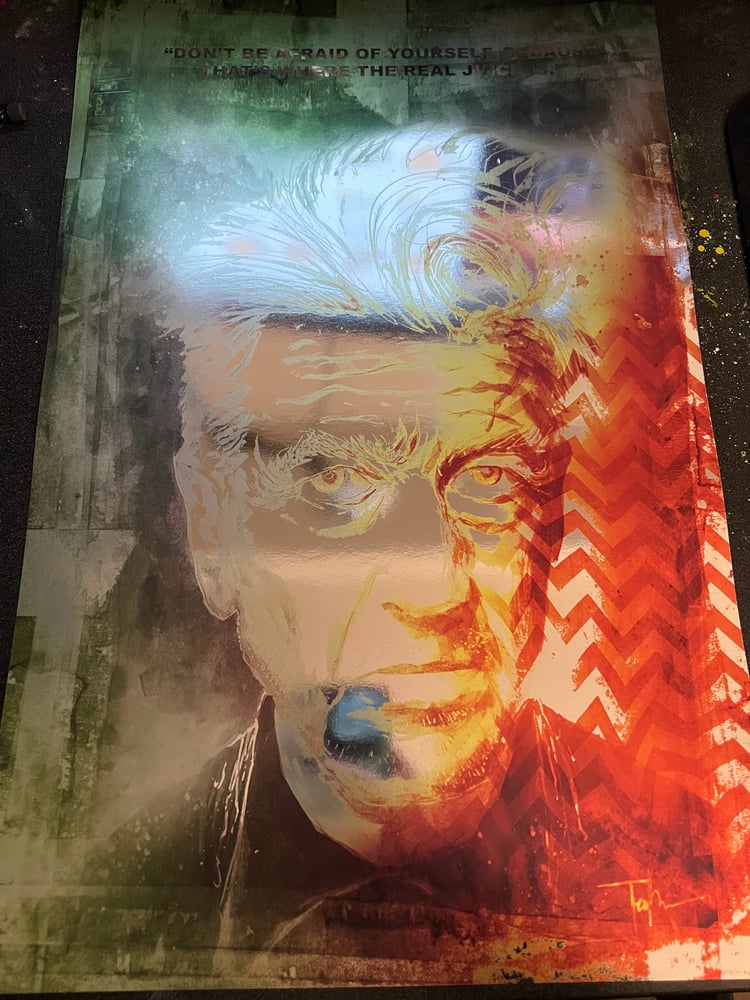 Image of DAVID LYNCH SILVER FOIL PORTRAIT PRINT 