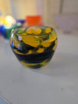 Image of Yellow and Blue Full Color Carved Vase