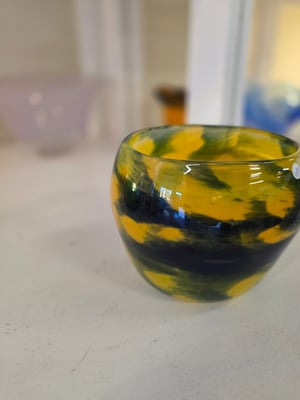 Image of Yellow and Blue Full Color Carved Vase