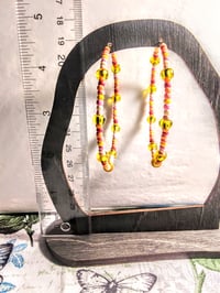 Image 5 of Lemon Yellow, Carnation Pink, and Orange Multicolor Beaded Large Hoop Earrings
