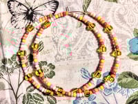 Image 9 of Lemon Yellow, Carnation Pink, and Orange Multicolor Beaded Large Hoop Earrings