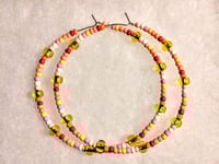 Image 8 of Lemon Yellow, Carnation Pink, and Orange Multicolor Beaded Large Hoop Earrings