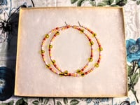 Image 7 of Lemon Yellow, Carnation Pink, and Orange Multicolor Beaded Large Hoop Earrings