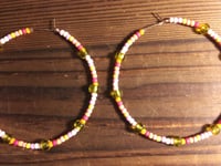 Image 3 of Lemon Yellow, Carnation Pink, and Orange Multicolor Beaded Large Hoop Earrings