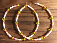 Image 4 of Lemon Yellow, Carnation Pink, and Orange Multicolor Beaded Large Hoop Earrings