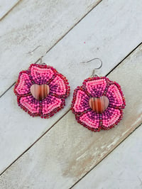 Image 2 of Pink Carnelian Floral earrings 