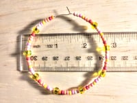 Image 2 of Lemon Yellow, Carnation Pink, and Orange Multicolor Beaded Large Hoop Earrings