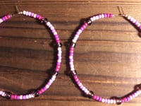 Image 3 of Amethyst Purple, Carnation Pink, and Purple Multicolor Beaded Large Hoop Earrings