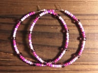 Image 4 of Amethyst Purple, Carnation Pink, and Purple Multicolor Beaded Large Hoop Earrings
