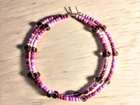 Image 1 of Amethyst Purple, Carnation Pink, and Purple Multicolor Beaded Large Hoop Earrings