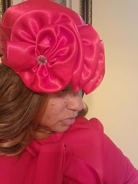Image 1 of Satin Covered Pillbox Hat with rhinestone accent